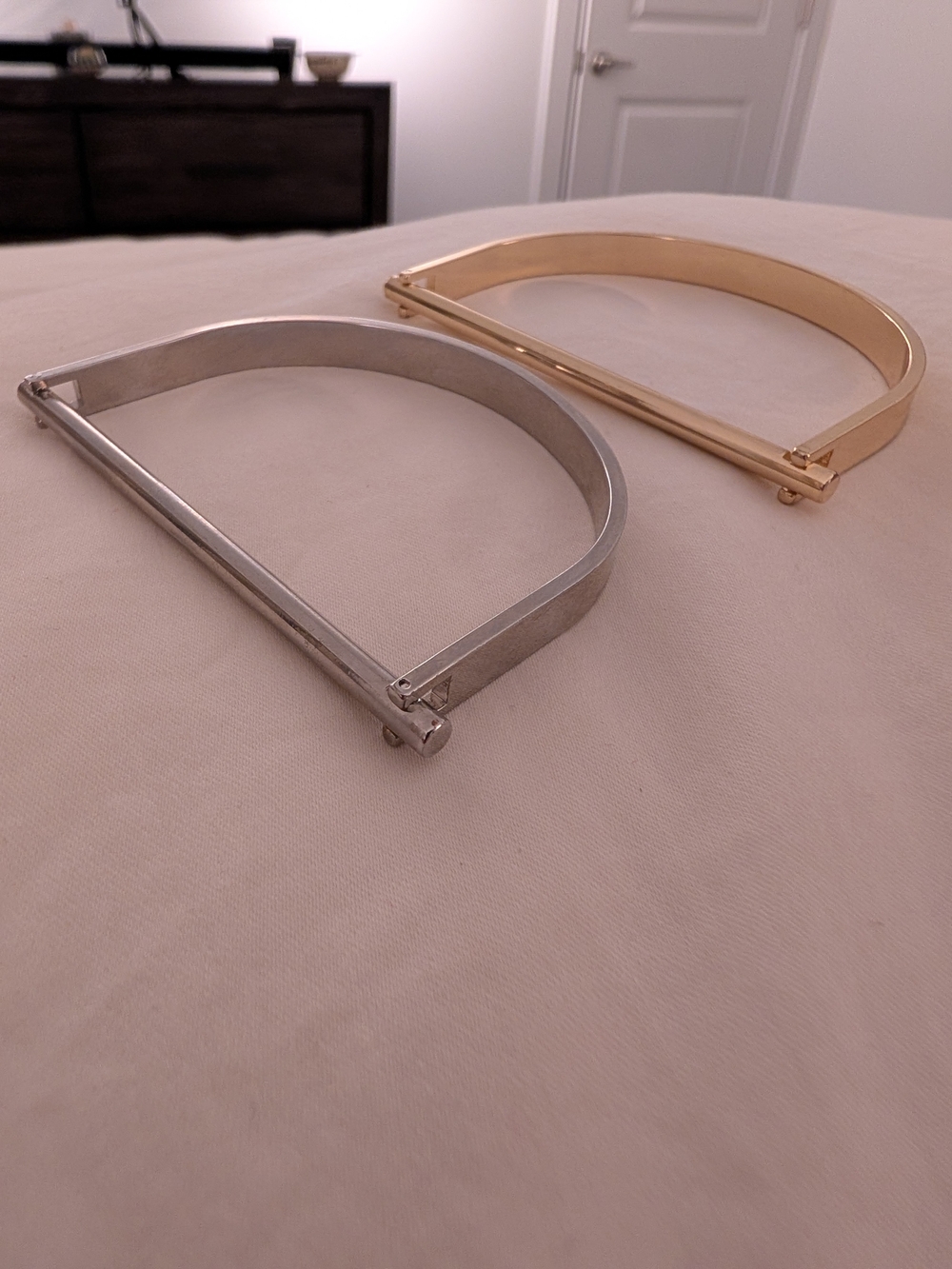 Gold and Silver D-Shaped Metal Bangles